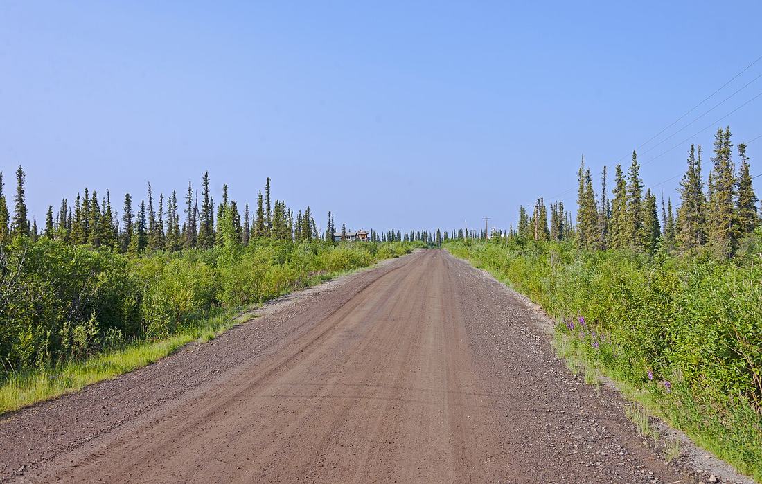 A road through forest country near Inuvik